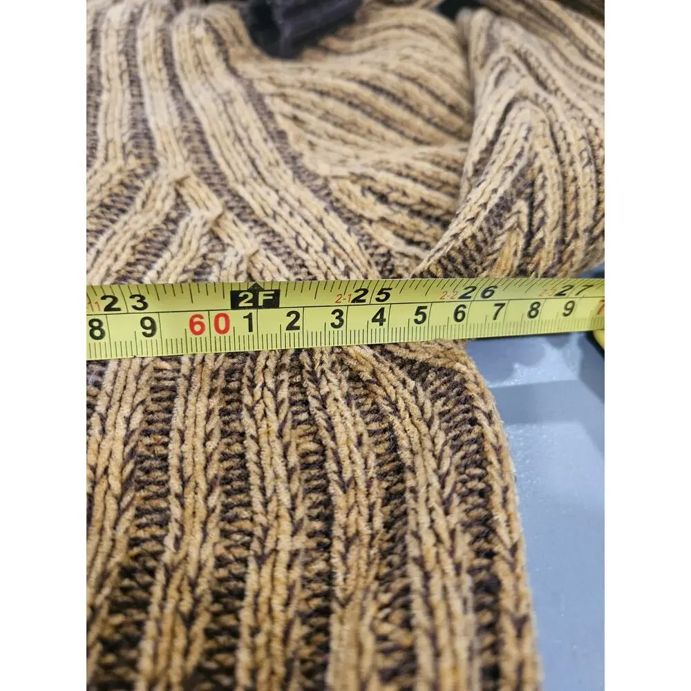Vintage 90s Barcode Sweater Mens 2XL Brown Tan Chenille Ribbed Knit - Picture 4 of 5